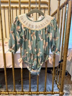 Daddy's Darlin Teal Floral & Duck Smocked Baby One-Piece